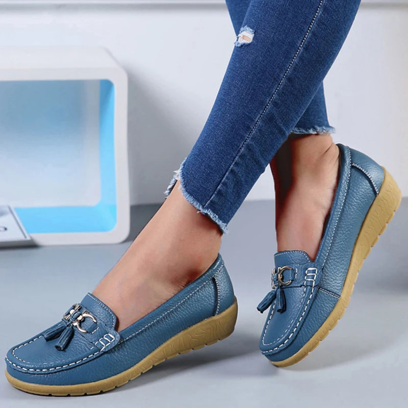 Women Flats Fashion Bowtie Genuine Leather Retro Flat Shoes Hollow Nurse Shoes Slip On Casual Tenis Feminino Plus Size