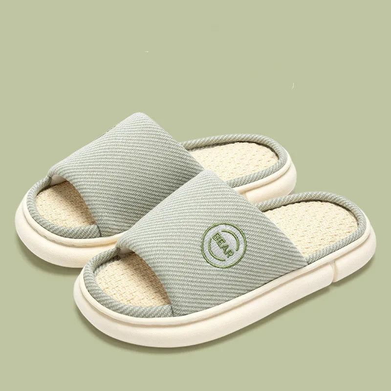 Couples Home Cotton Linen Slippers Women Indoor Bedroom Soft Slides Comfortable Men House Shoes Non-slip Breathable Flats