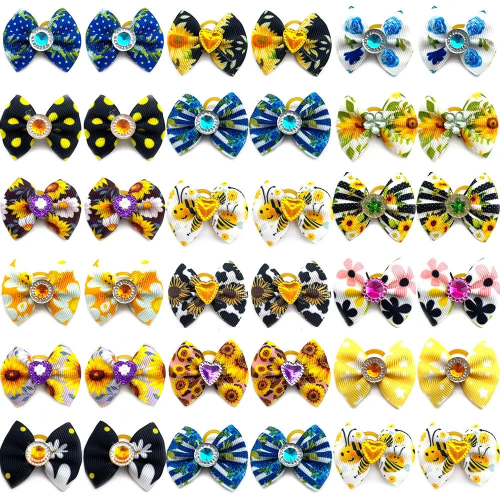 10/20/30pcs Dog Grooming Bows Love Heart Pearl Accessories Pet Dog Hair Bows Rubber Bands Small Dog Yorkshire Hair Bows