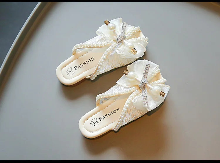 슬리퍼 Children's Slippers Summer New Bow Girl Princess Shoes Soft Sole Home Shoes Flat Kids Shoes Fashion Girl Slippers flip flops