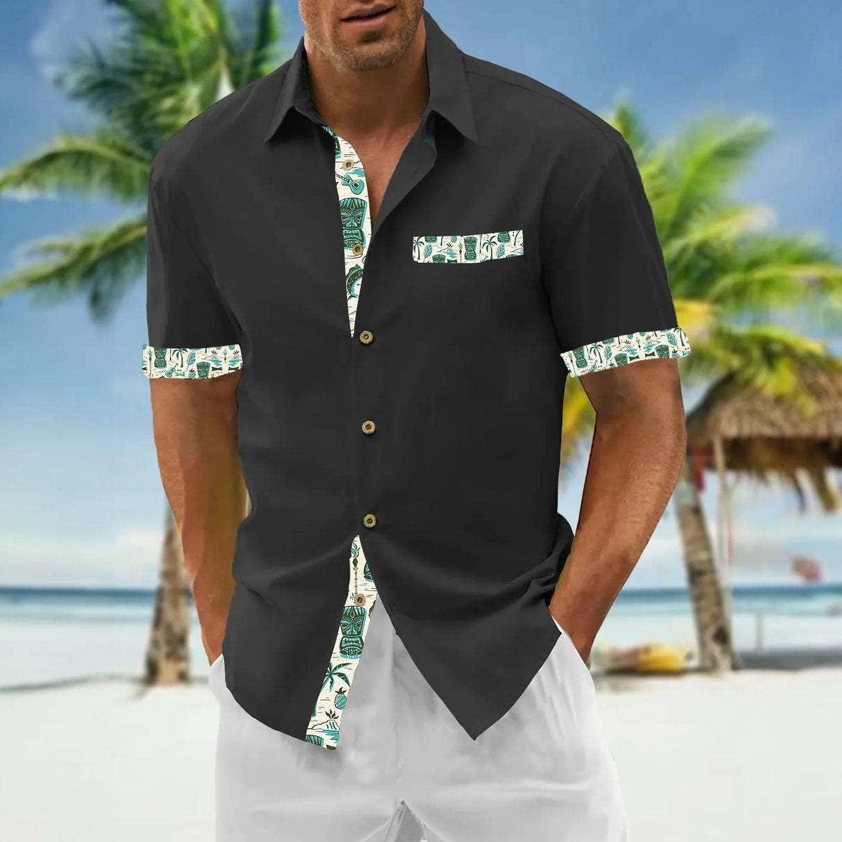 Tiki Hawaiian Shirts For Men 2024 New Men's Shirt 3d Printed Short Sleeved Shirt Simple Casual Tops Loose Oversized Men Clothing