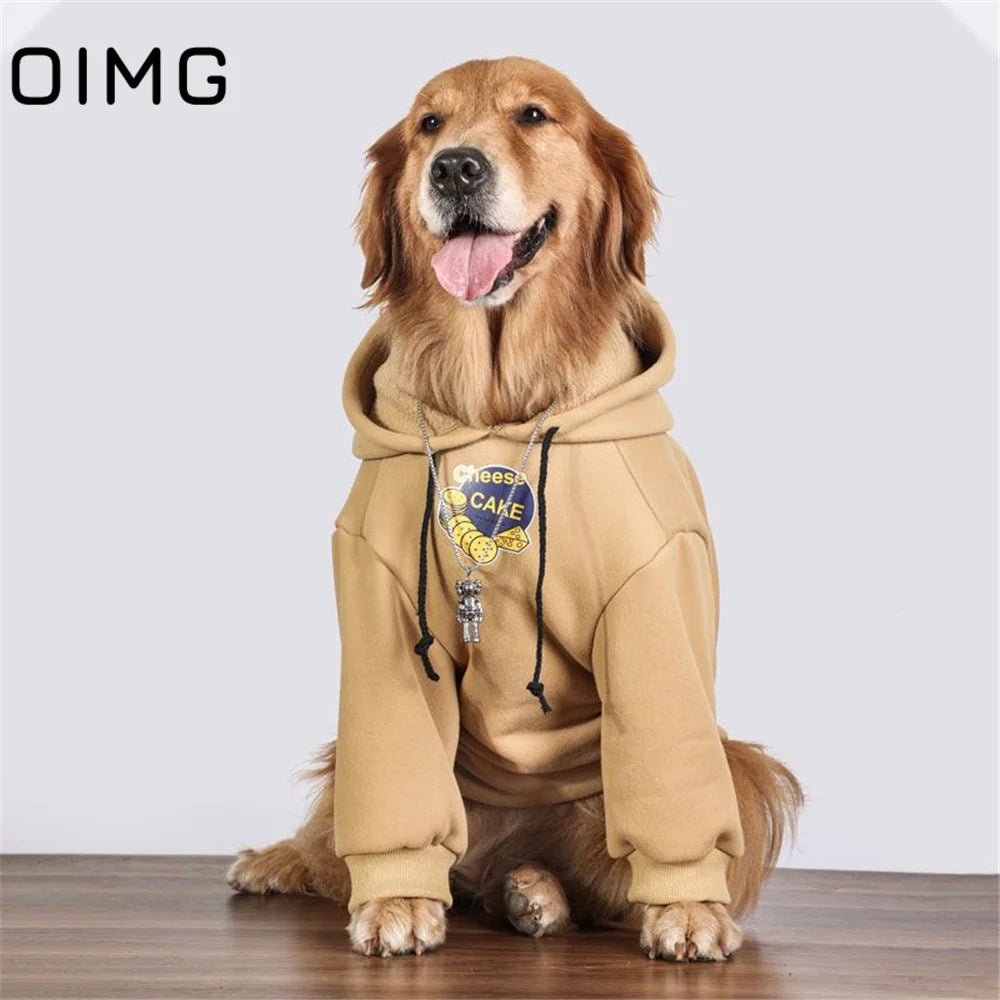 OIMG Winter Warm Big Dog Clothes Cheese Cake Printed Medium Large Dogs Hooded Sweater Golden Retriever Labrador Samoyed Hoodies