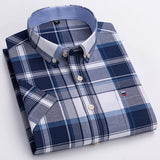 100% Cotton Breathable Men Oxford Short Sleeve Summer Plaid Shirts Striped Male Clothes Business Regular Fit Oversized