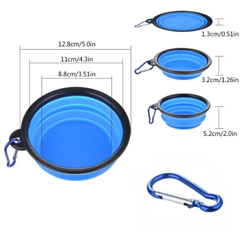 Dog Collapsible Bowl Folding Silicone Pet Travel Bowls Food Water Feeding BPA Free Foldable Cup Dish With Carabiner