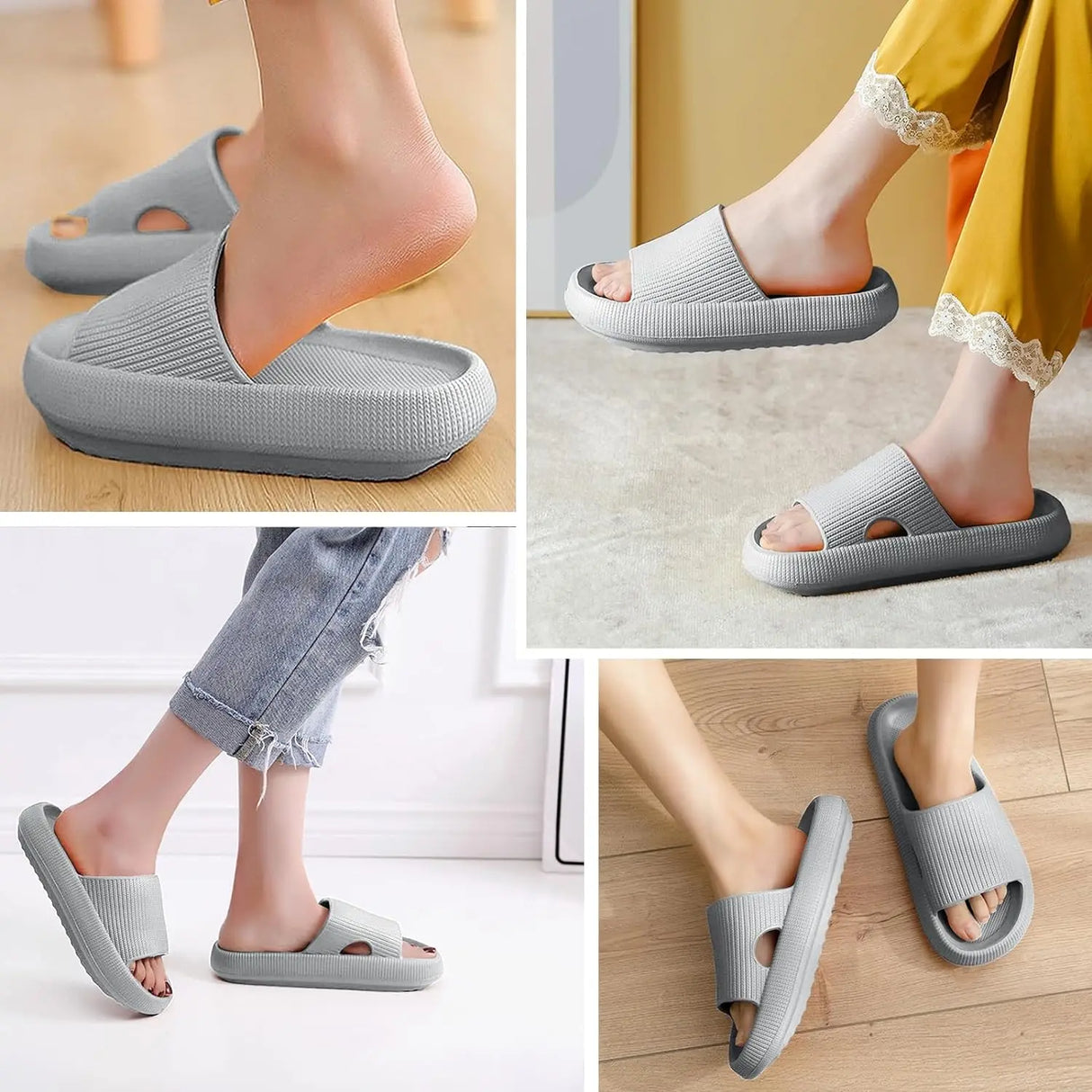 Women Men Sliders Cloud Slippers Non-Slip EVA Slippers Flip Flops with 1.6 inch Soft Thick Sole for Shower Bathroom Pool Beach