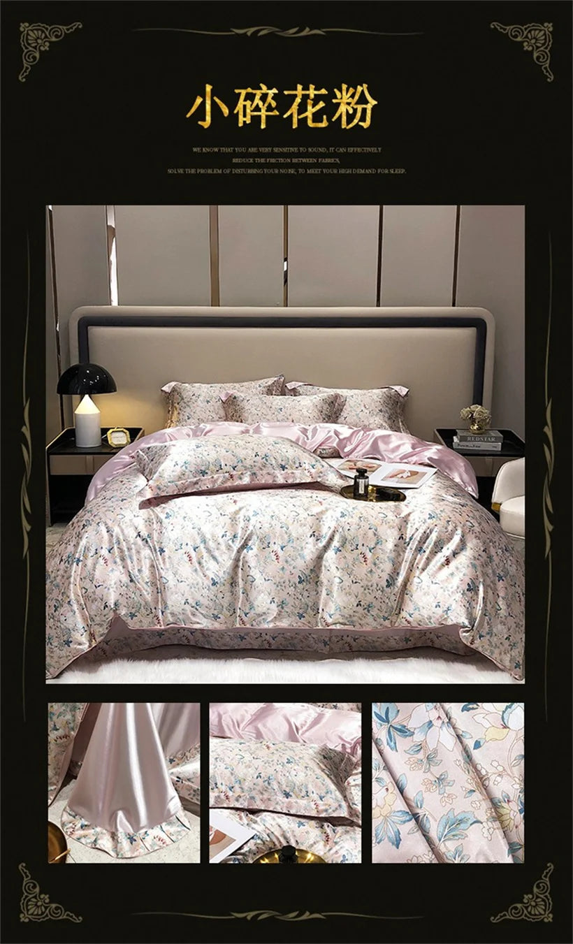 Blend Mulberry Silk 4 Pieces Bedding Set, 1PC Duvet Cover, 1PC Bed Sheet, 2PCS Pillowcases, Luxury Home Textiles Bedclothes