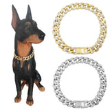 Luxury Design Cuban Chain Dog Collar with Quick Buckle for Small Medium Large Dogs Cats 15MM Gold Chain Pet Necklace Jewelry