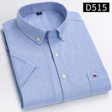 100% Cotton Breathable Men Oxford Short Sleeve Summer Plaid Shirts Striped Male Clothes Business Regular Fit Oversized