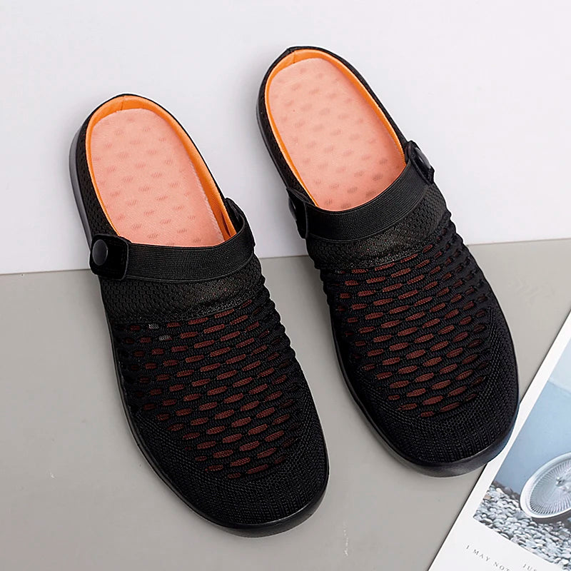 New Summer Women Men Sandals Mesh Breathable Padded Beach Flip Flops Shoes Solid Flat Bath Slippers Lighted Casual Shoes