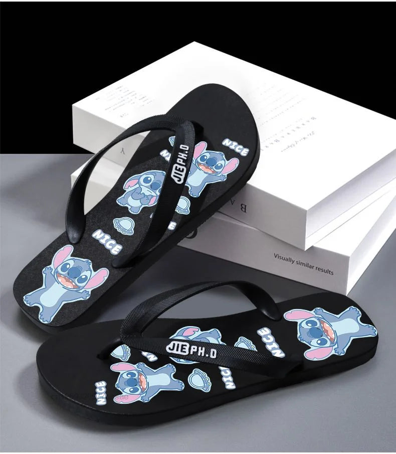 Disney Stitch Summer New Flip Flop Slippers for Men and Women, Y2k Cute Cartoon Trendy Beach Shoes Non slip Casual Home Shoes