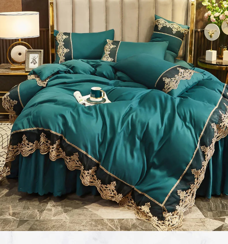 Lace edge bed skirt bed cover matte four piece set, 1.5m 1.8m European style thickened version