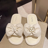 2024 Summer New Women Fresh Light Sense of Square Buckle Bow Sandals Simple Outside Wear Flip-flops Explosion Buy Slippers