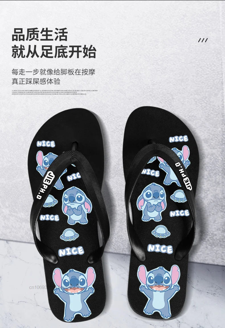 Disney Stitch Summer New Flip Flop Slippers for Men and Women, Y2k Cute Cartoon Trendy Beach Shoes Non slip Casual Home Shoes