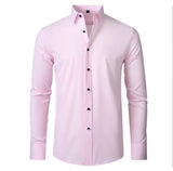 6xl New Spring and summer  elastic force non-iron men's long-sleeved business casual shirt solid color mercerized vertical shirt