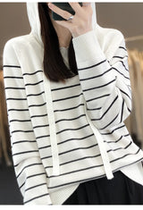 New Striped Wool Hoodies And Sweatshirts For Women Long Sleeve Sweaters Knitted Jumpers Female Outerwears Fashion Hoody Clothing