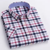 2023 100% Pure Cotton Men's Oxford Short Sleeve Square Collar Soild Plaid Striped Summer Casual Shirts Single Pocket  Shirt