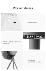 10000mAh Camping Fan Rechargeable Desktop Portable Air Circulator Wireless Ceiling Electric Fan with Power Bank LED Light Tripod