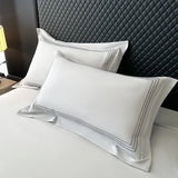 3Pcs 3 Line Embroidery White Black Duvet Cover and Pillow Shams with Zipper Closure Lightwhite Microfiber Ultra Soft Bedding set