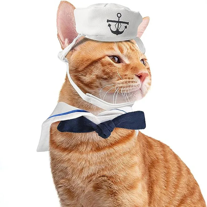 Funny Pet Cat Costumes Cat Dog Rabbit Apparel Clothes For Halloween Cosplay Navy Sailor Costumes Jacket Cloak Dog Accessories