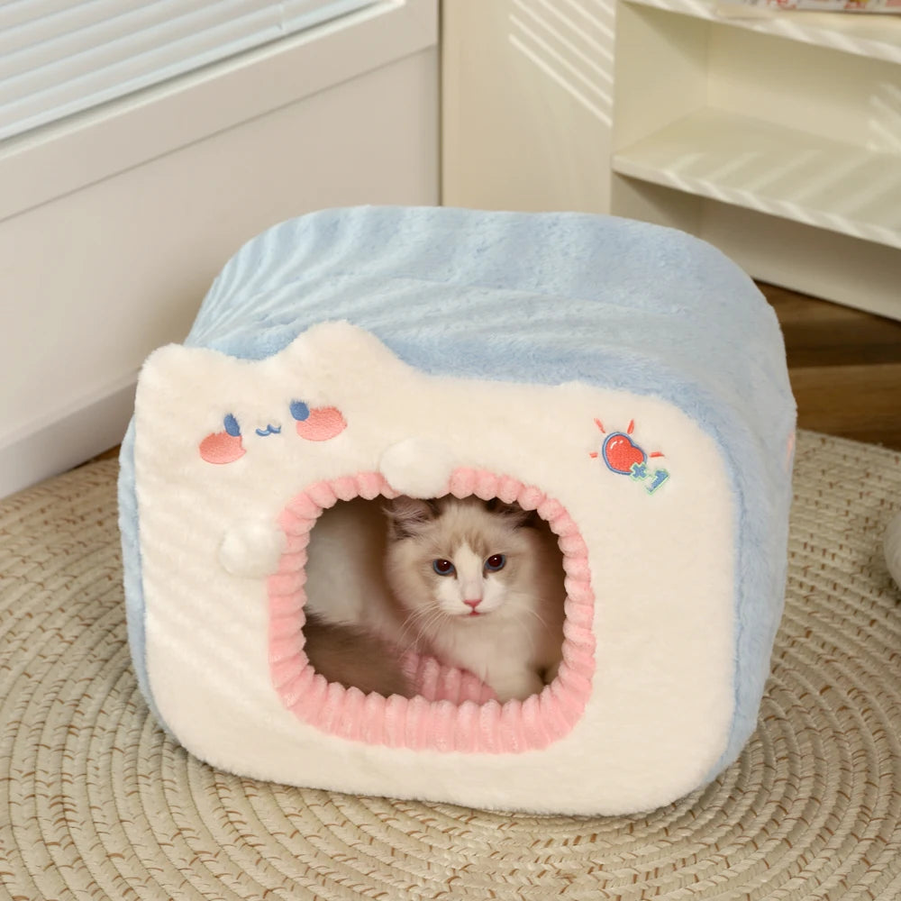 HOOPET Cute Cat Bed Warm Pet House Kitten Cave Cushion Comfort Cat House Tent Puppy Nest Small Dog Mat Supplies Bed for Cats