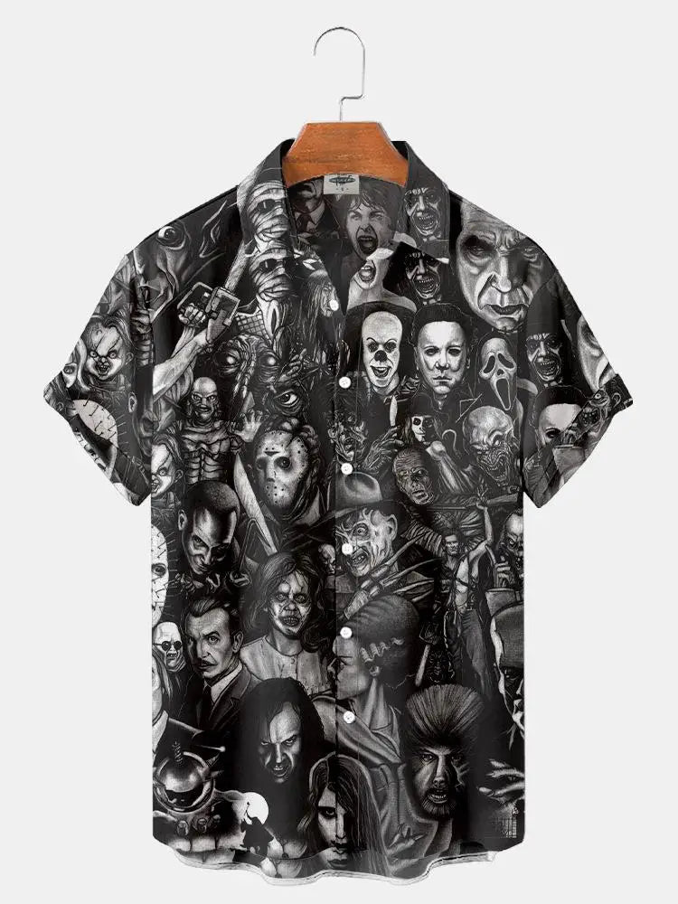 2023 Summer New Men's Shirt 3D Printed Horror Pattern Hawaiian Fashion Designer Men's Horror Shirts Movie Print 3XL Tops