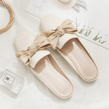 2023 Luxury Woman Mules Summer Close Toe Women Slippers Bowtie Lazy Slides Flat Heel Girl Slippers Korean Outdoor Flip Flops