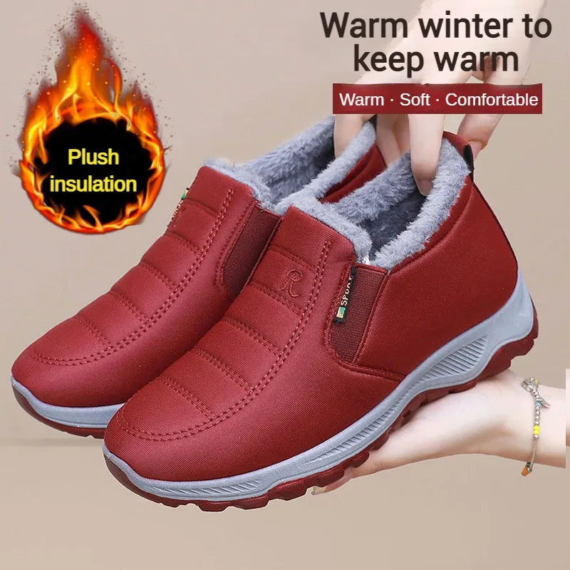 Autumn and Winter Old Beijing Cotton Shoes Women's Plush Thickened Walking, Warm and Wear resistant Shoes, Non slip Mom's Shoes