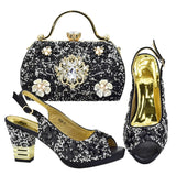 New Arrival Italian Women Wedding Shoes and Bag Set Decorated with Rhinestone Purple Shoes and Bags Sets Wedding Shoes Bride