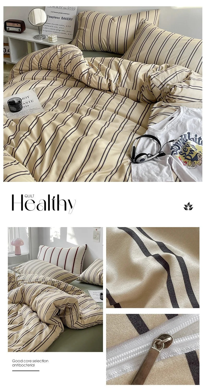 Simple Style Bed Linen Set Skin-friendly Bedsheet Set Pillowcase 이불세트 Brushed Bedclothes Single/Full/Queen/King Size Bedding Set