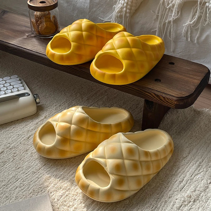 Milk Yellow Bread Slippers Women Fashion Creativity Thick Sole Slippers Women Anti Slip Soft Cute Fun Bread Sandals Girl Summer