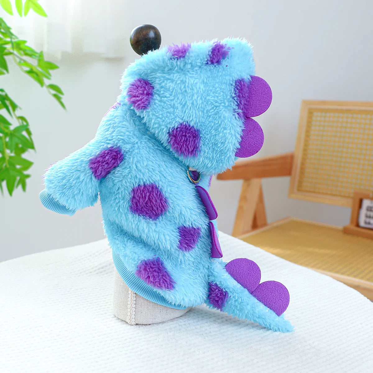 1PC Pet Clothing Dog Cat Autumn and Winter Thickened Warm Blue Dinosaur Hooded Coat With Drawstring Buckle For Small Medium Dogs