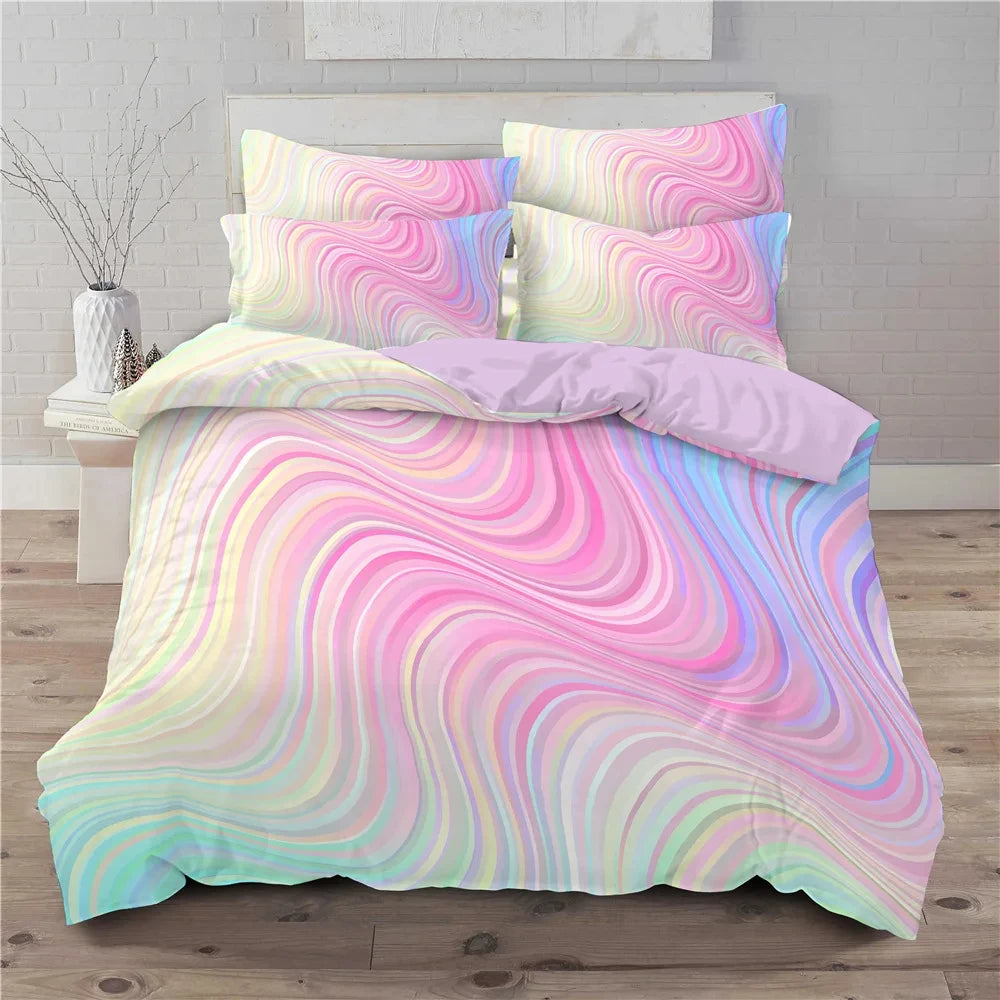 Rainbow Gradient Bedding Set Gradient Colors Duvet Cover with Pillowcases Single Twin Full Queen King Girl Kids Quilt Cover