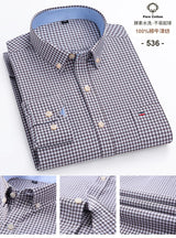 S~6XL Cotton Oxford Shirt For Mens Long Sleeve Plaid Striped Casual Shirts Male Pocket Regular-Fit Button-Down Work Man Shirt