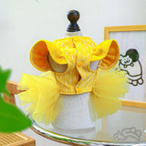 1PC Pet Apparel Dog Autumn and Winter Yellow Flying Sleeve Bow Princess Dress With Drawstring Buckle For Small Medium Dogs