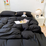 Black Bedding Set Soft Bed Linen Set Washed Cotton Duvet Cover Pillowcase and Bedsheet постельное бельё набор Home Bedclothes