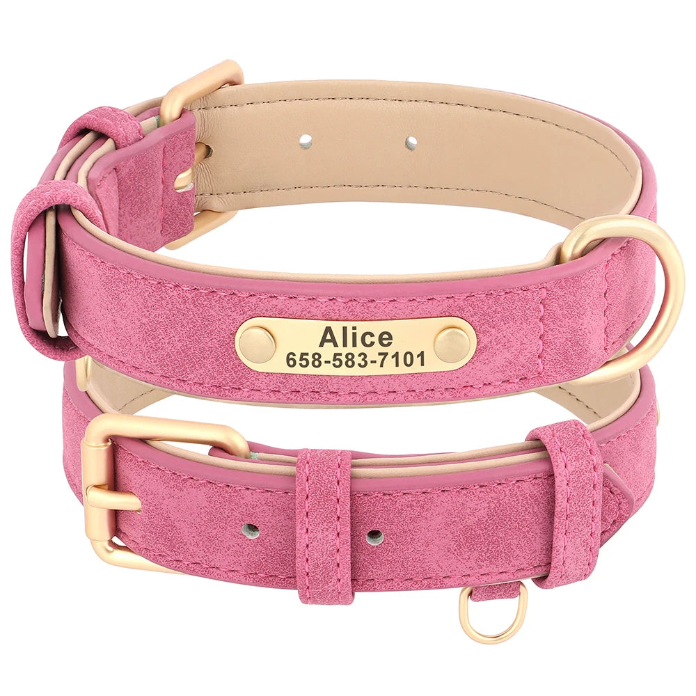 Personalized Dog Collar PU Leather Dog Collars Soft Padded Pet Necklace Free Engraved For Small Medium Large Dogs Pug Bulldog