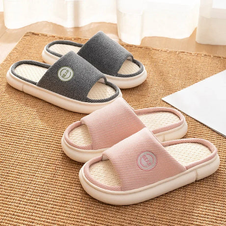 Couples Home Cotton Linen Slippers Women Indoor Bedroom Soft Slides Comfortable Men House Shoes Non-slip Breathable Flats