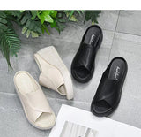 New Women Sandals Women Slippers Black Wedge Platform Open Toe Women Orthopedics Thick Bottom Beach High Heels Slides