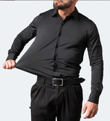 6xl New Spring and summer  elastic force non-iron men's long-sleeved business casual shirt solid color mercerized vertical shirt