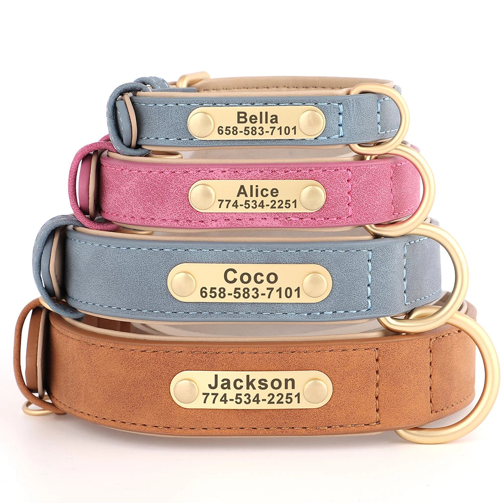 Personalized Dog Collar PU Leather Dog Collars Soft Padded Pet Necklace Free Engraved For Small Medium Large Dogs Pug Bulldog