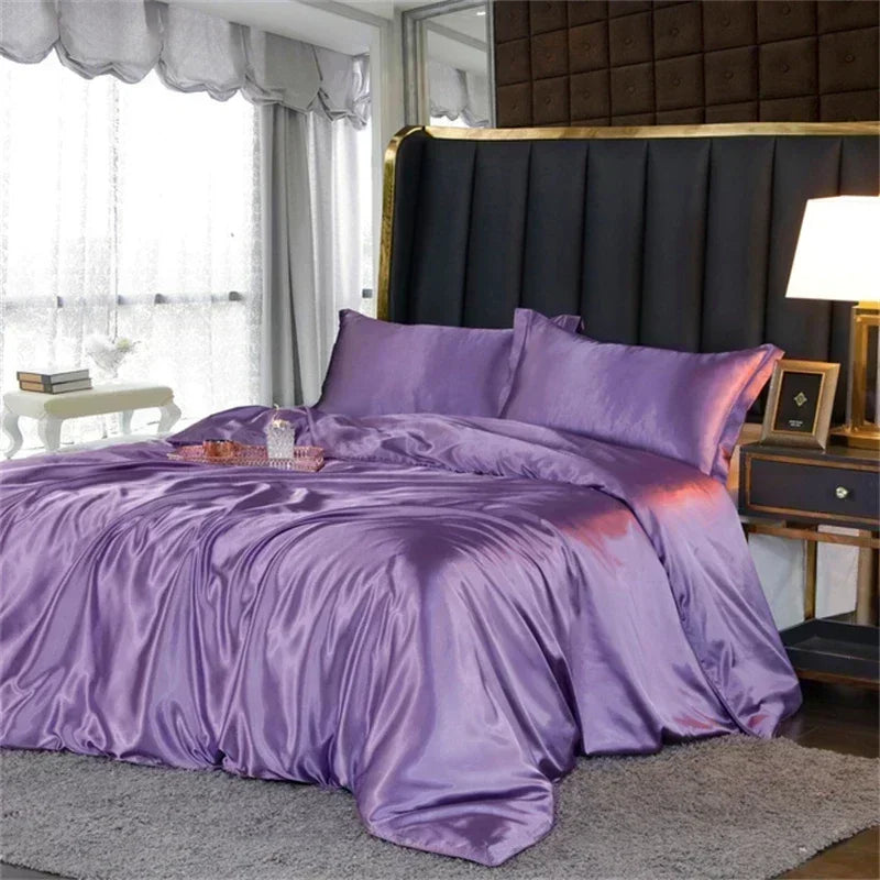 High-end Blending Natural Mulberry Silk Bedding Set Luxury Satin Silky Queen Size Duvet Cover Set with Sheets King Size Bed Set