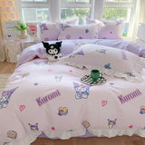 Sanrio Kids Bedding Set Kuromi Cinnamoroll Mymelody Duvet Cover Bed Sheet Pillowcase Bedsheet Double Single King Queen Twin Size