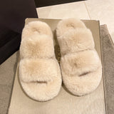 Winter Fluffy Slippers Women 2024 New House Home Fur Slippers For Women Flat Platform Cozy Fuzzy Indoor Shoes Korean Slides