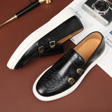 Man Casual Shoes Fashion Snakeskin Grain Leather Men's Retro British Style Loafers Slip-on Outdoor Flats Monk Shoe