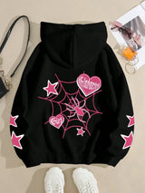 Spider Star Printed Hoodies Street Sporty Women Sweatshirts Comfortable Crewneck Pullover Loose Fleece Female Tops Clothes