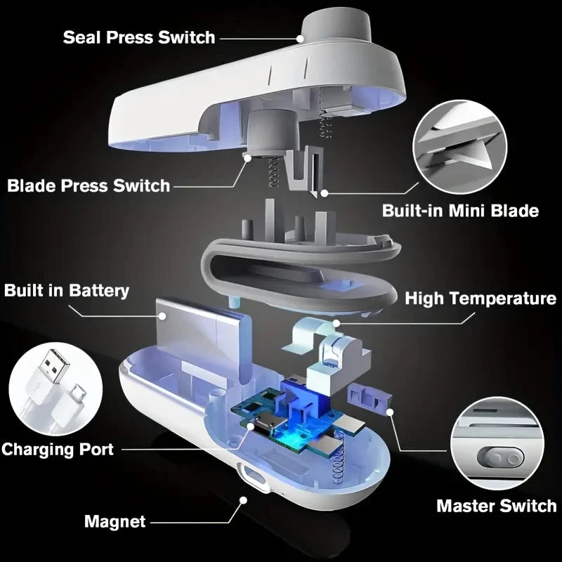 Mini Heat Bag Sealing Machine Package Sealer Bags Plastic Food Sealer Clip Bag Handheld Sealer Food Packaging Heat Sealer