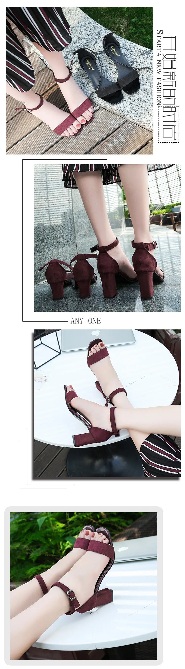 Women's 2024 Summer Fashion Sandals Medium High Heel Outdoor Sandalias Elegant Wedding Shoes Bridal Plus Size 34-40 Buckle Strap