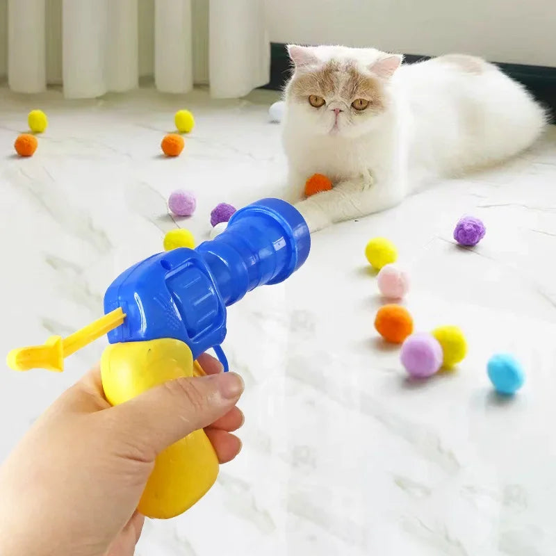 Cat Plush Ball Shooting Gun Silent Toy Interactive Relief Self Hi Fun Micro Elastic Static Sticking Fur Set Color Random