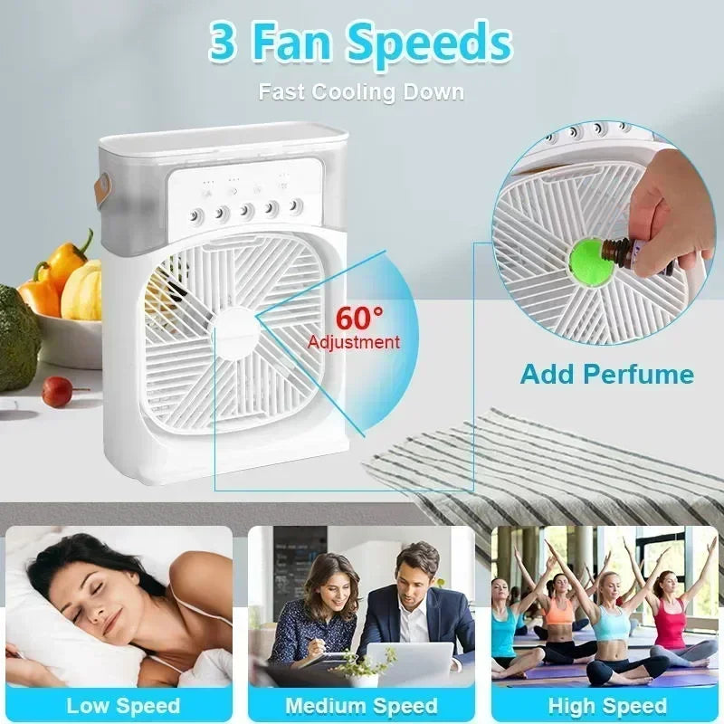 Portable Humidifier Fan Air Conditioners USB Electric Fan LED Night Light Water Mist Fun 3 In 1 Air Cooler Humidifie For Home