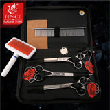 Fenice Professional Dog Grooming Scissors Kit Cutting Curved Thinning Shear 9CR Satinless Steel Scissors Set